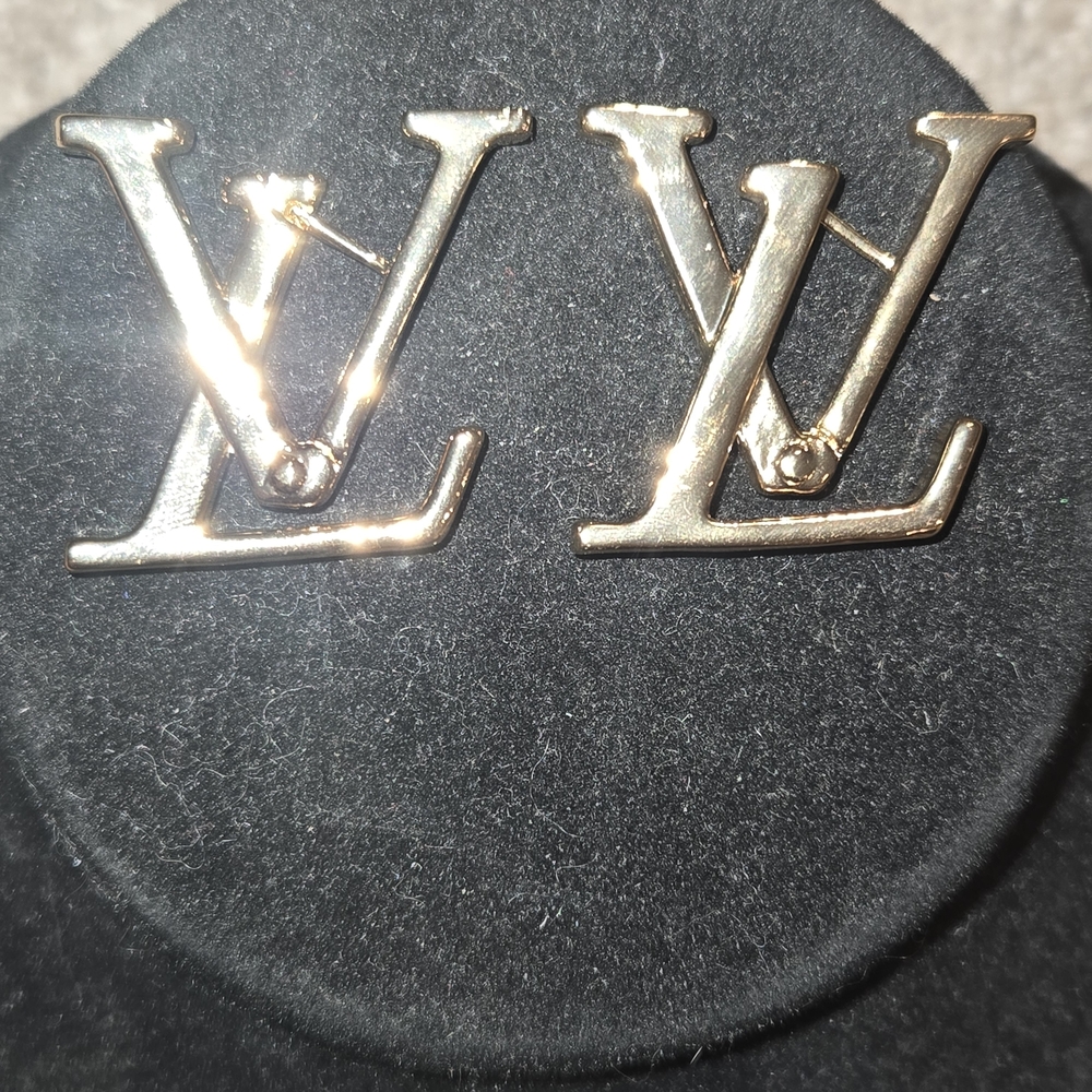 Gold Designer Logo Earrings - Picture 3 of 11